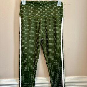 NWOT Anthropologie Wilo the Label Polka Dot Leggings Olive Green/White Size L